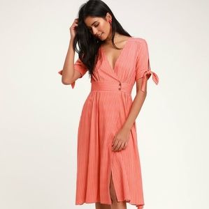 (Lulu's) Coral Pink Striped Wrap Dress, Sz. XL